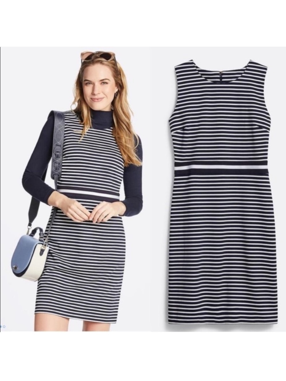NWT Draper James Sleeveless Navy and White Striped Sheath Dress
